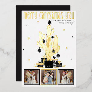 Joyeux Noël Y'all Cactus Foil Carte de vacances
