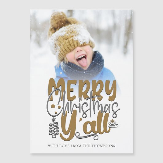 Joyeux Noël Y'All Photo Artsy Script Magnet (Devant)