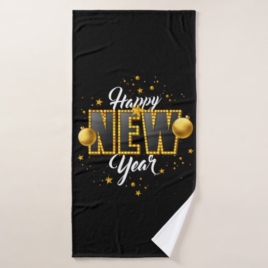 Joyeux Nouvel An 2022 Design avec ampoule légère (Serviette de bain)
