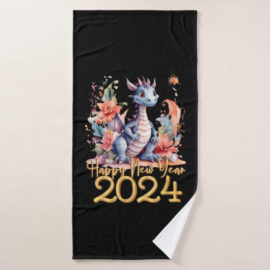 Joyeux Nouvel An 2024 Chine Dragon couleur d'eau (Serviette de bain)