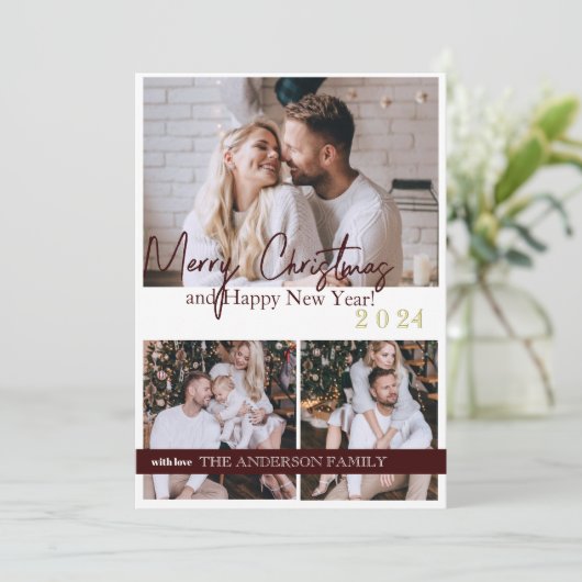 Joyeux Nouvel An 2024 Modern Script Carte de vacan (Debout devant)