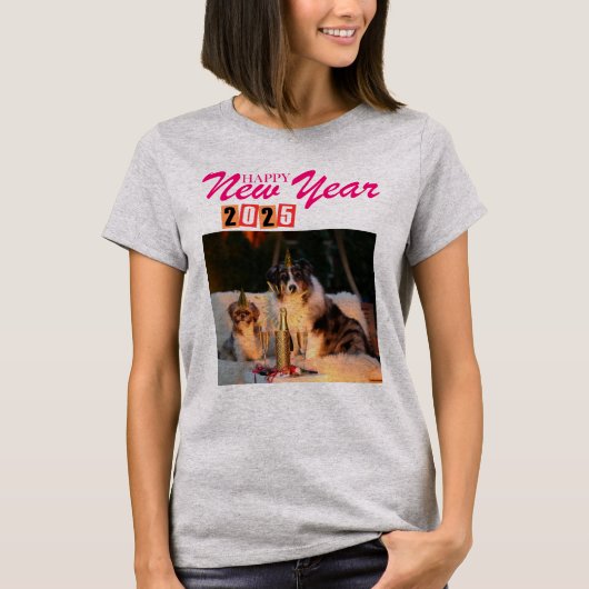 "Joyeux Nouvel An 2025 Tshirts - Festive Dog Party (Devant)