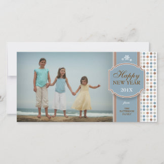 Joyeux Nouvel An Bleu Brown Blanc Carte photo amus