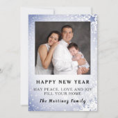 Joyeux Nouvel An Blue Snow Scene Carte Plat Famill (Devant)