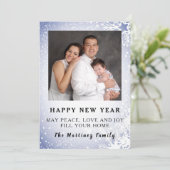 Joyeux Nouvel An Blue Snow Scene Carte Plat Famill (Debout devant)