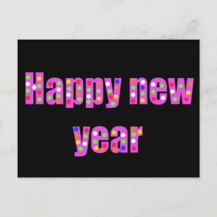 Joyeux Nouvel An Carte Postale Points Roses Noires