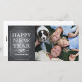 Joyeux Nouvel An Fun Black Chalkboard Carte photo (Devant / Derrière)