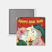 Joyeux Nouvel An Kittens Magnet Vintage (Recto/Verso)