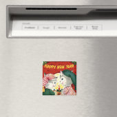 Joyeux Nouvel An Kittens Magnet Vintage (In Situ (Lave-vaisselle))