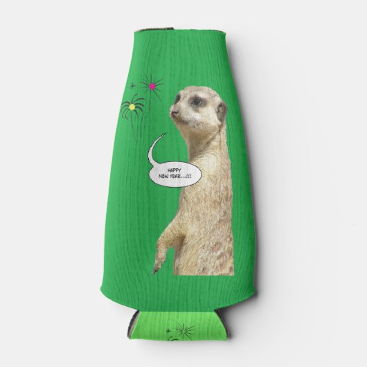 Joyeux Nouvel An Meerkat Bouteille Glacière Vert (Devant)