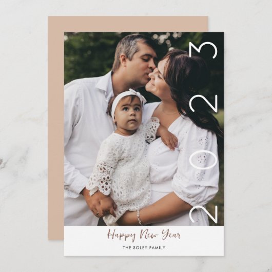 Joyeux Nouvel An Moderne Script 1 Photo Carte de v (Devant / Derrière)