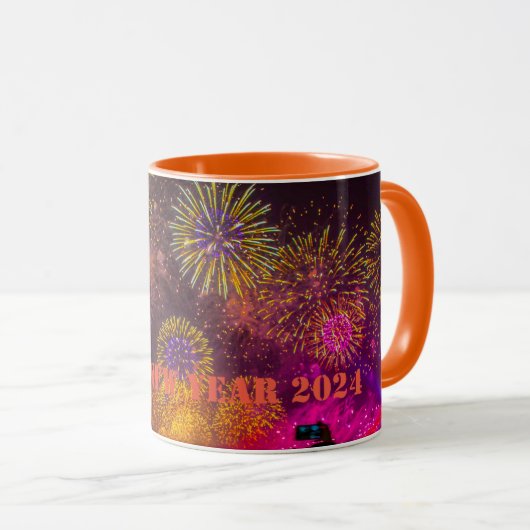 Joyeux Nouvel An Mug 2024 couleur orange (Devant droit)