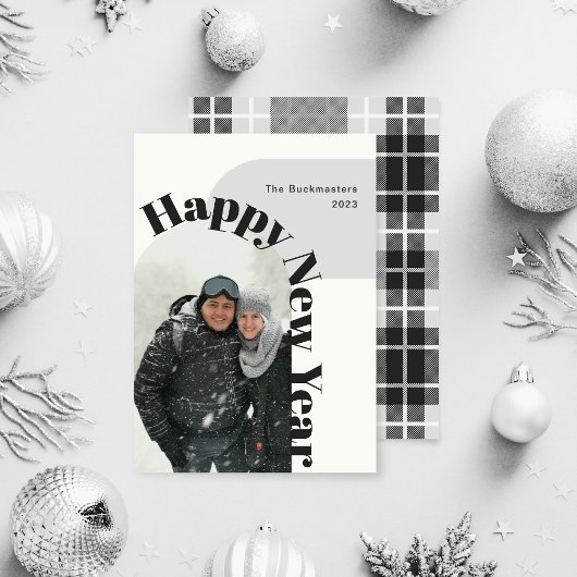 Joyeux Nouvel An Photo Arch Black Grey Carte de va