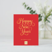 Joyeux Nouvel An rouge or script carte de logo de  (Debout devant)