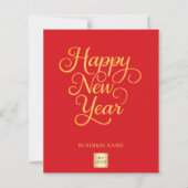 Joyeux Nouvel An rouge or script carte de logo de  (Devant)