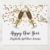 Joyeux Nouvel An Vin Étincelant Étiquette Or sur b (Étiquettes simples)