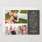 Joyeux Nouvel An Whimsical Carte photo de vacances (Devant)