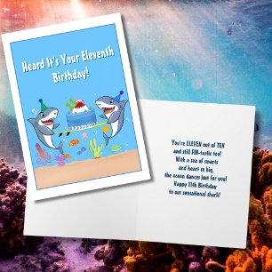 Joyeux onzième anniversaire Requins avec carte de