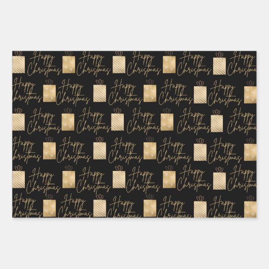 Joyeux or de Noël et papier d'enveloppement noir (Devant)