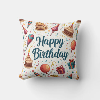 Joyeux Oreiller d'anniversaire coloré avec des bal