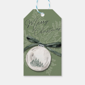 Joyeux ornement vert de Noël, étiquette cadeau de