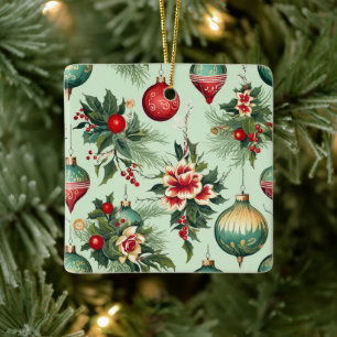 Joyeux ornements personnalisés Noël fleuri