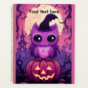 Joyeux Owloween Hibou violet et citrouille