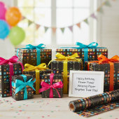 Joyeux papier d'enveloppement d'énergie aux fleurs