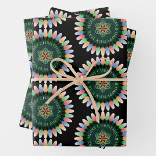 Joyeux papier d'enveloppement des lumières de Noël