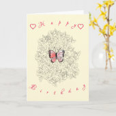 Joyeux Papillon rose Carte Anniversaire En Rose (Fleur jaune)