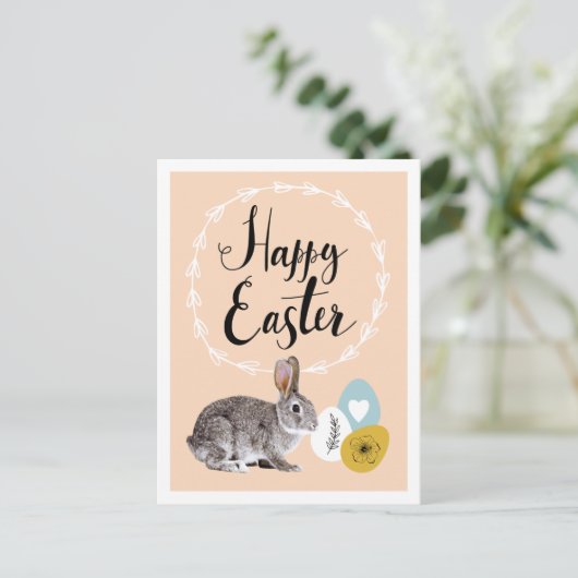 Joyeux Pâques. Cartes postales lapin et oeufs de P (Debout devant)