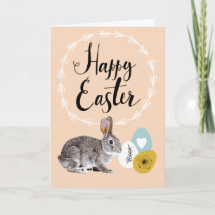Joyeux Pâques. Lapin avec oeufs de Pâques Carte de