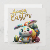 Joyeux Pâques mignon lapin peintre Carte de vacanc (Devant / Derrière)