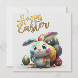 Joyeux Pâques mignon lapin peintre Carte de vacanc
