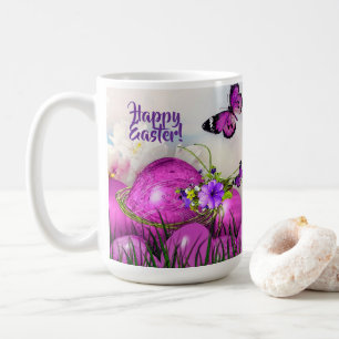 Joyeux Pâques Mug Oeufs de Pâques Violets & Papill