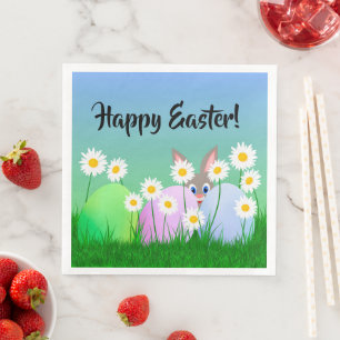 Joyeux Pâques Serviette en Papier Lapin Oeufs Mign