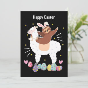 Joyeux Pâques Sloth et llama Carte de vacances pla