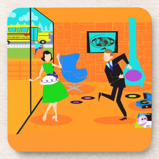 Joyeux parents rétro Dessous de verre de liège (Devant)