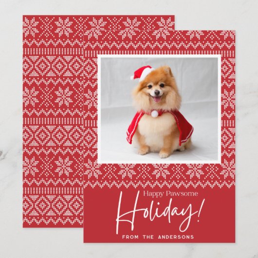 Joyeux Pawsome Holiday Chien Photo Cartes de Noël (Devant / Derrière)