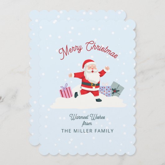 Joyeux Père Noël, carte de Noël bleu clair (Devant / Derrière)