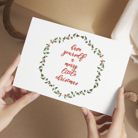 Joyeux petit Noël - Carte postale Holly Wreath