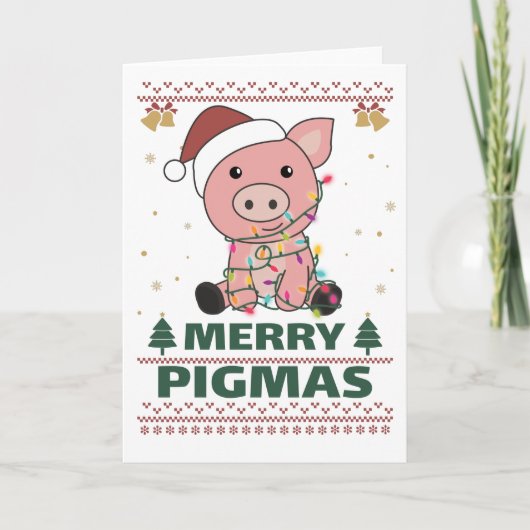 Joyeux Pigmas Carte drôle de cochon de Noël avec u (Devant)