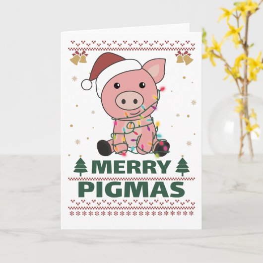 Joyeux Pigmas Carte drôle de cochon de Noël Pun (Fleur jaune)