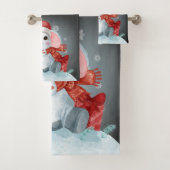 Joyeux pingouin de Noël pour ensemble de serviette (En situation)