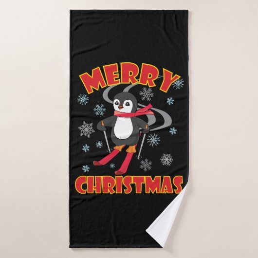 Joyeux pingouin de ski de Noël (Serviette de bain)