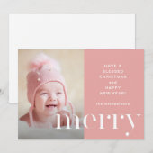 Joyeux Pink Photo Carte de Noël voeux de Noël (Devant / Derrière)