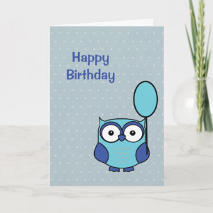 Joyeux Pois de carte d'anniversaire Owl Blue et Aq