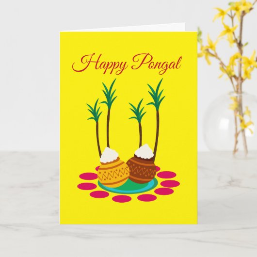 Joyeux Pongal, avec une carte de pot de riz et de (Fleur jaune)