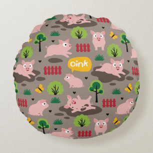 Joyeux Porcelets Dans La Boue Coussin Rond