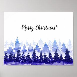 Joyeux poster de Noël. Paysage d'hiver bleu.